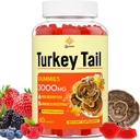 Tyrkiet Tail Mushroom, Tyrkiet Tail (100% Fruiting Body, 40% Beta Glucans) tilføje Black Pepper, Mushroom Gummies for Gut, Energy, Brain & immunsupport, Blandede bær Flavor 124; Vegan, Non-GMO, 60ct