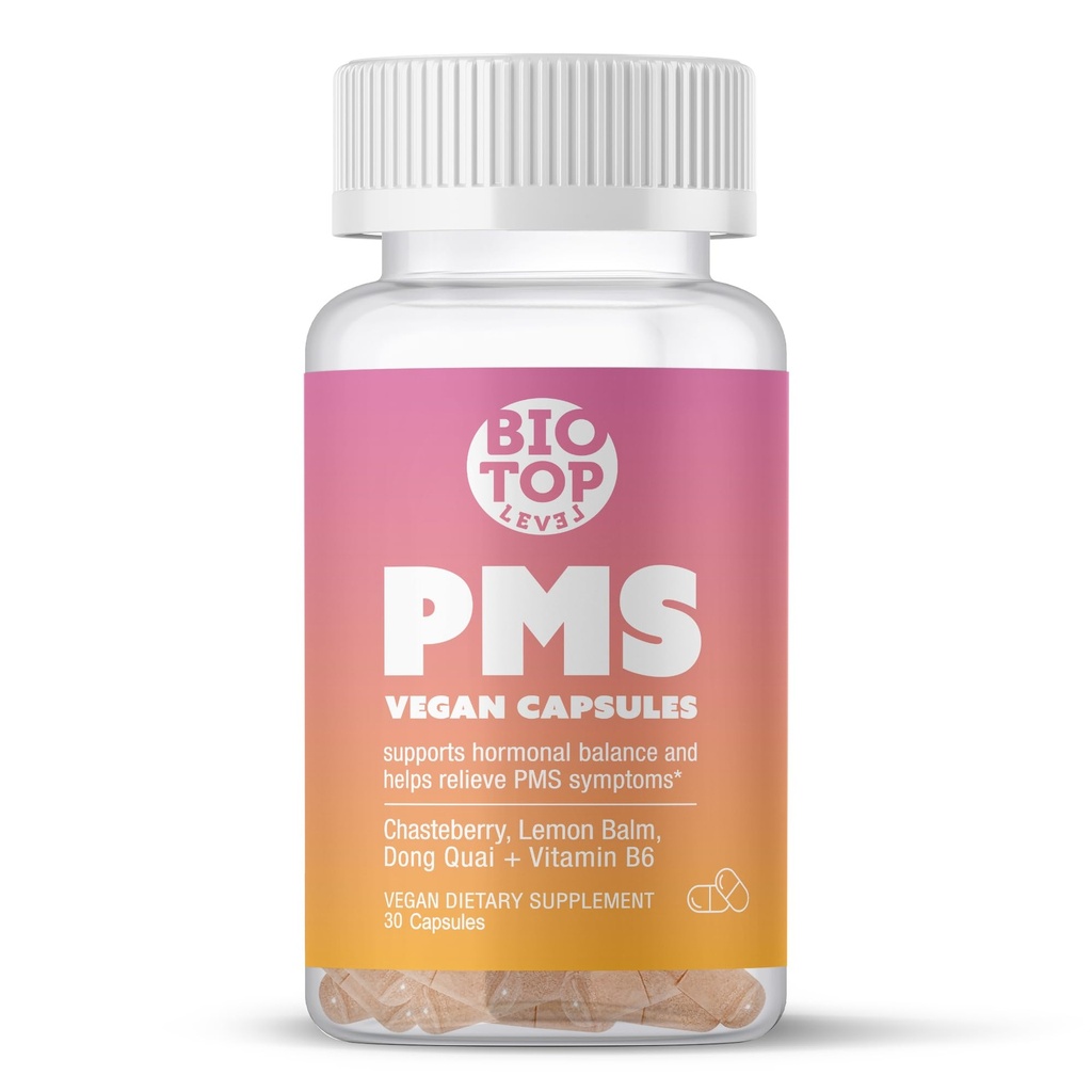 PMS Support Supplement for kvinder & PMS Relief, Hormonbalance & menstruation Relief for kramper, Bloating & Mood Swings med Chasteberry, Vitamin B6, Lemon Balm, Dong Quai, 30 Greve