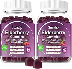 Elderberry Gummies med zink og C-vitamin immunforsvar Urtetilskud Berry Flavor Vegan Gummy Non- GMO Gluten Free 60 Gummies-2 Pack