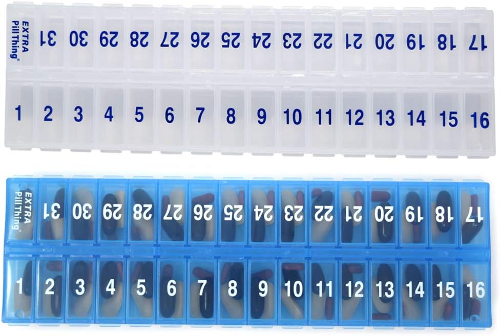 AM PM 31 Dag Once- a Dag Månedlige Pill Planner Arrangører - Store Segment Pill bokse Store Medicin til hele måneden Plus Segment for Ekstra piller (AM / PM Clear & Blue) BPA Gratis