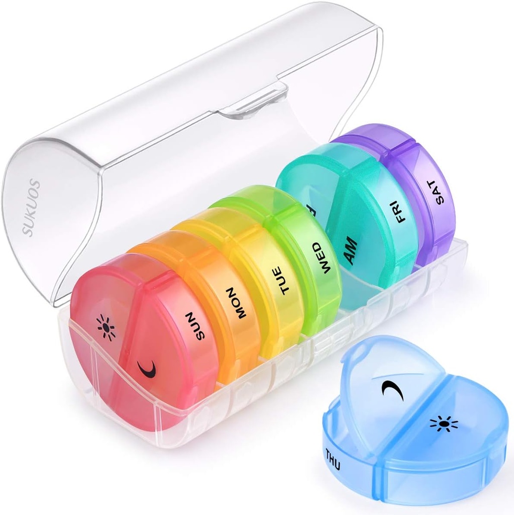 Sukuos Stor Ugentlig Pill Organizer 2 gange om dagen, Daily Pill Box 7 dag let at åbne med dobbelt beskyttelse, AM PM Pill sag for Medicine / Vitamin / Fish Oil / Kosttilskud (Clear)