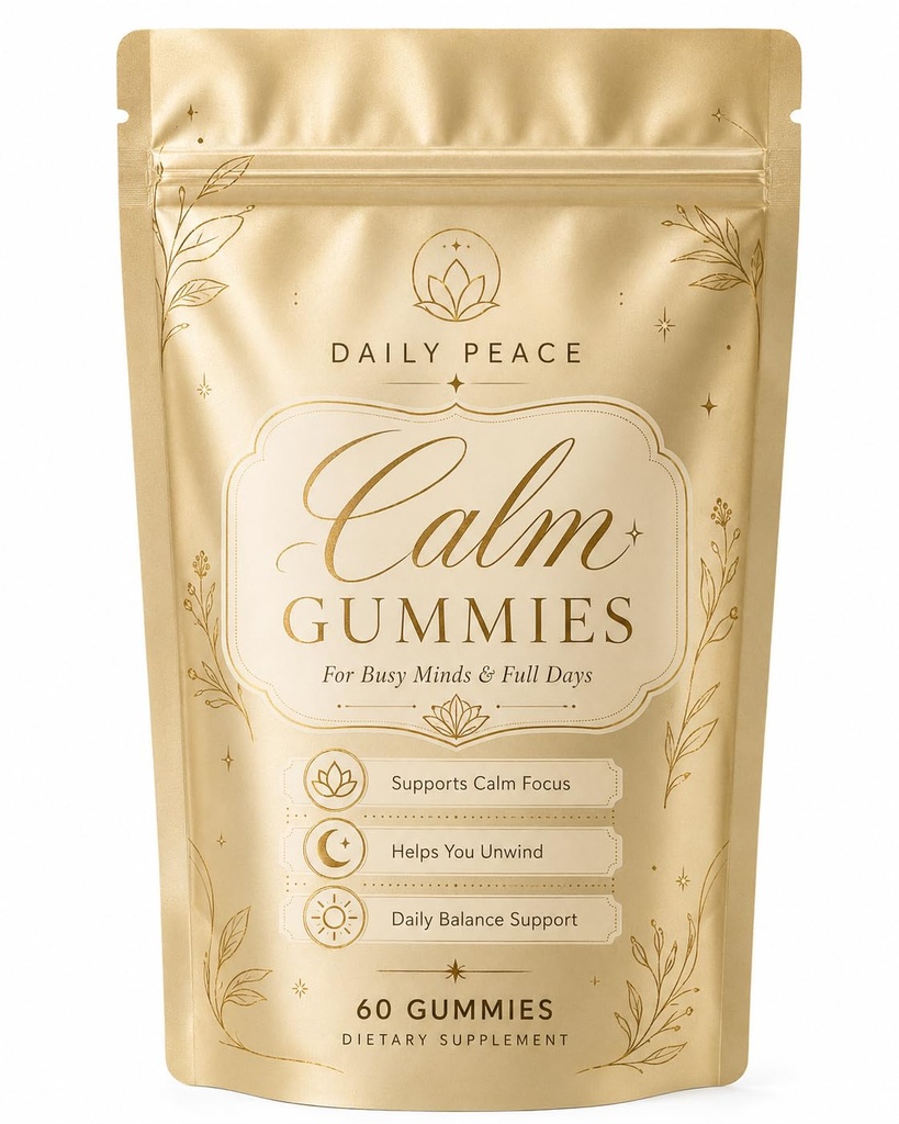 Daily Calm Gummies for Women, Daily Balance Gummies with Ashwagandha, L-Theanine, GABA, Lemon Balm & Chamomile, Berry Flavor, 60 Count