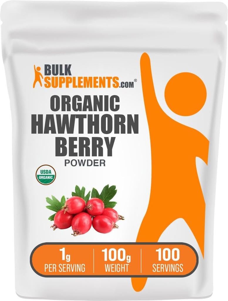 BulkSupplements.com Organic Hawthorn Berry Powder - Herbal Supplement, Hawthorn Berry Organic - Vegan & Gluten Free, 1g per Serving, 100g (3,5 oz) (pakke med 1)