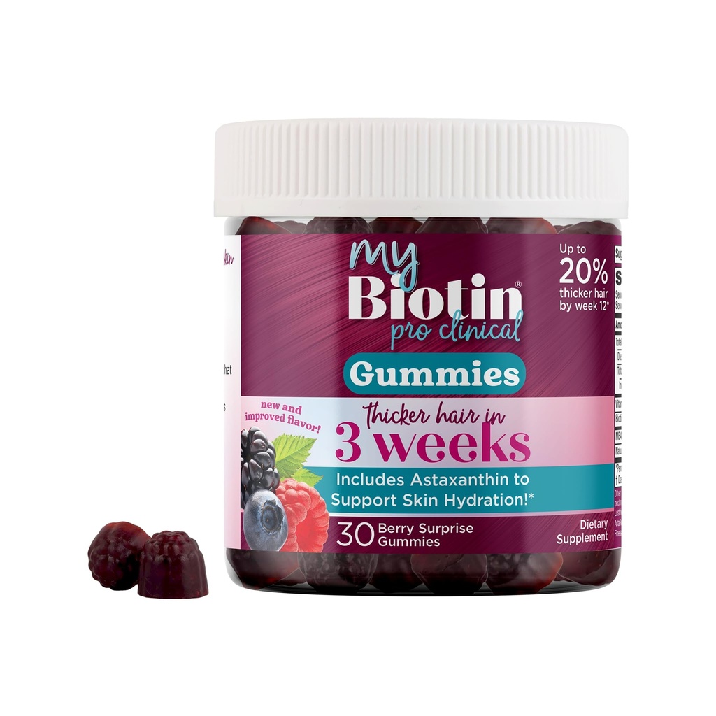 Renhed Produkter MyBiotin ProClinical Gummies - Thicker Hår Starter i 3 Uger & Fights Rynker - MB40X Biotin Matrix w / Astaxanthin - 40X Mere Opløselig vs Ordinary Biotin 30 Berry Gummy Tykkere