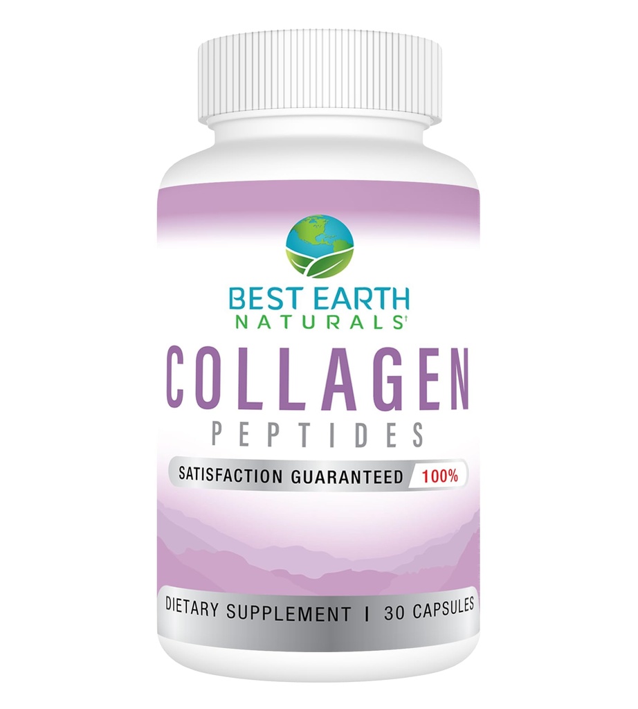 Bedste Jord Naturals Hydrolyzed Collagen Type I & III - Collagen Peptider supplement til kvinder og mænd til at støtte hår, hud, negle, & Joints 30 Day Supply (30 kapsler)