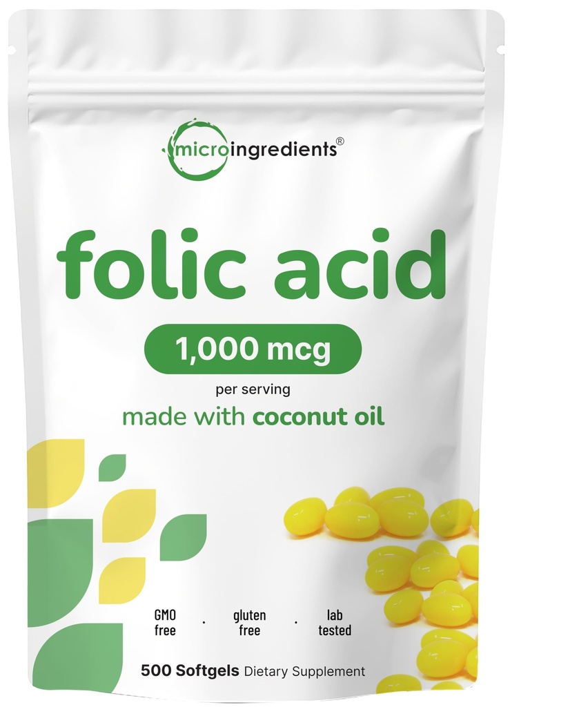 Folinsyre 1.000 mcg, 500 Coconut Oil Softgels (1mg)