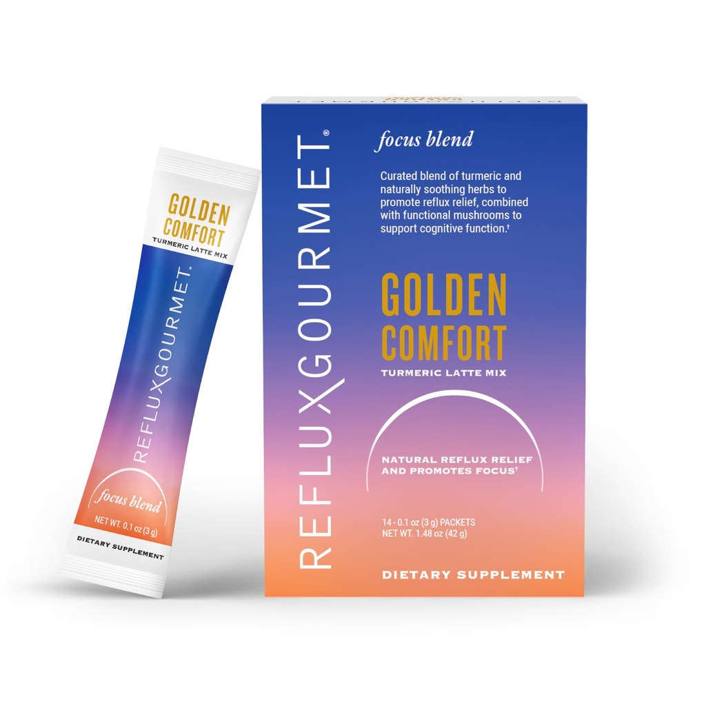 REFLUX GOURMET Golden Comfort Focus Blend – Turmeric Latte with Functional Mushrooms & Black Pepper Extract – 14 ct