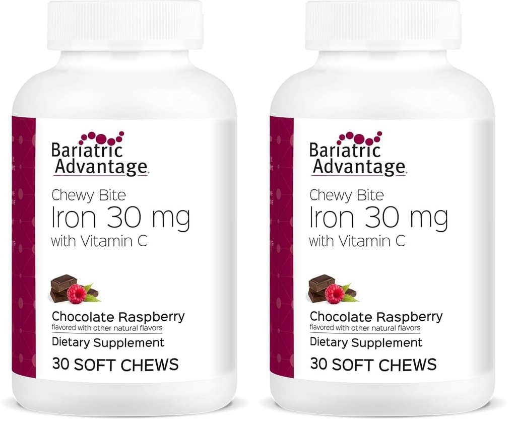 Bariatric Advantage Iron Chewy Bite Chocolate Raspberry Truffle (30 mg Iron, 60 mg Vitamin c) 30 Count (Pack of 2)