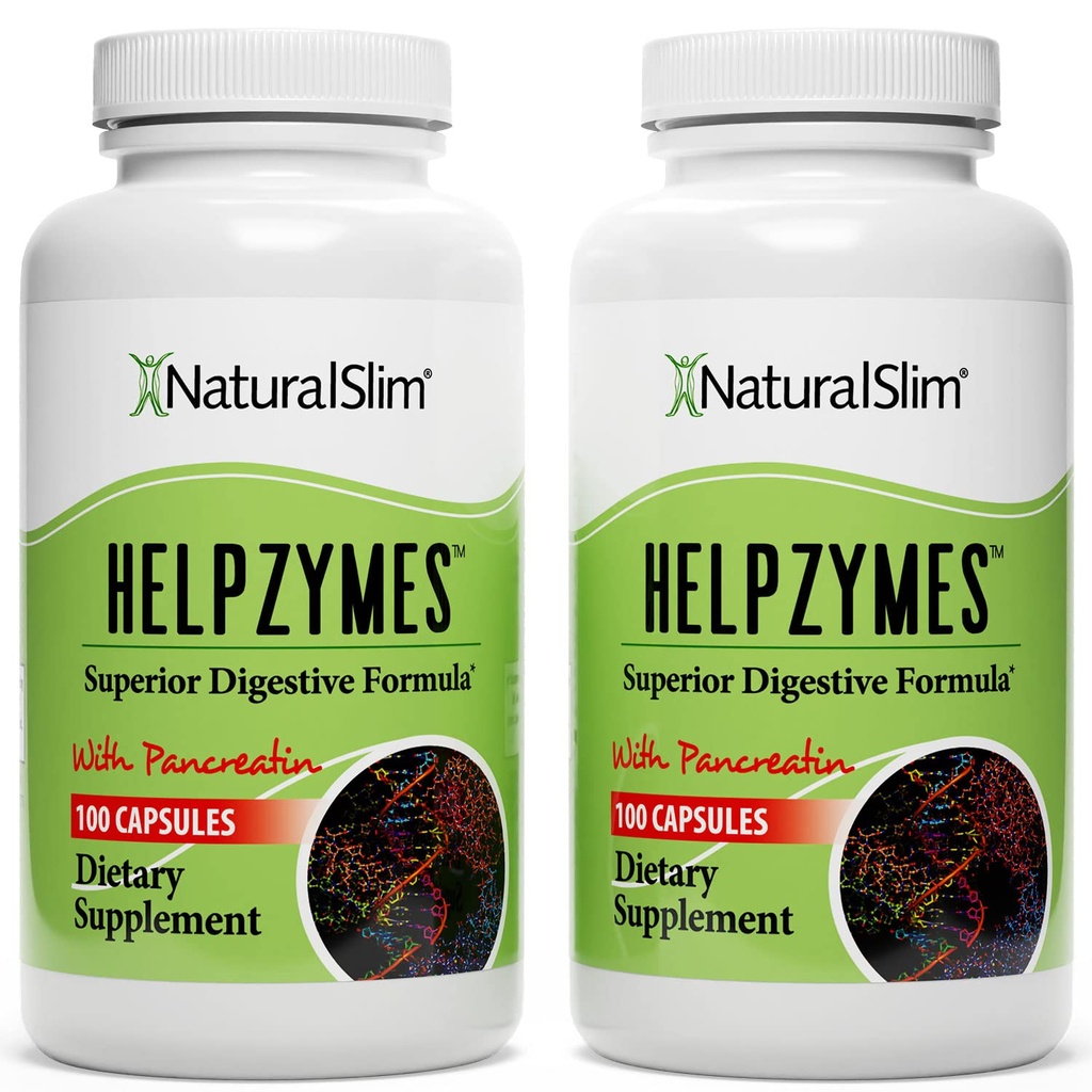 NaturalSlim Helpzymes, Enzyme Complex til voksne med bromelain, Ox Bile, Pancreatin & betaine HCL, 100 kapsler, 2 pakninger