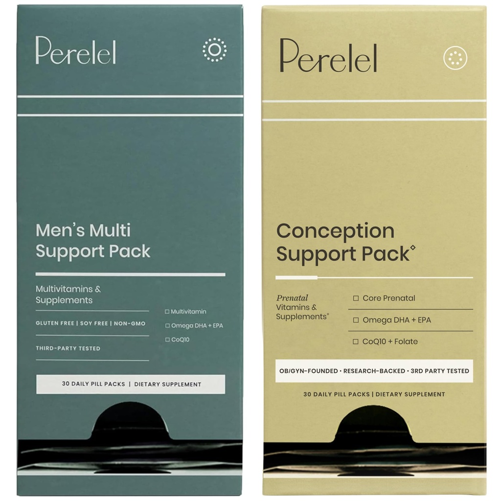 Perrelel Conception Support Pack & Mænds Multi Support Pack, Prenatal Multivitamin til Fertilitet Wellness & Daily Multivitamin til Mænd Wellness, 60 Daily Pill Packs