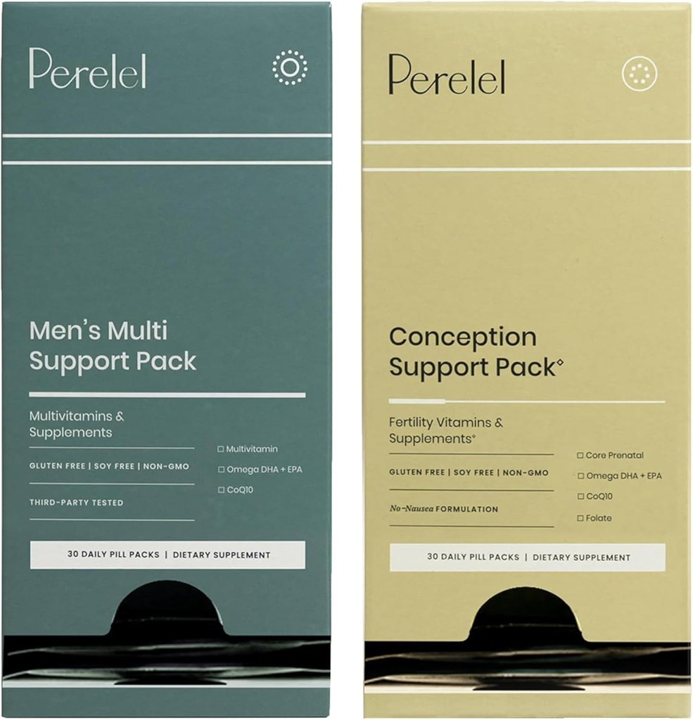 Perrelel Conception Support Pack & Mænds Multi Support Pack, Prenatal Multivitamin til Fertilitet Wellness & Daily Multivitamin til Mænd Wellness, 60 Daily Pill Packs