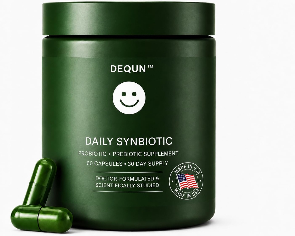 DEQUN Daily Synbiotic for Women & Men - Prebiotic + Probiotic for Digestive & Gut Health, Immune Support, Bloating Relief, Vegan, Shelf-Stable, 30-Day Supply (Pomegranate, 47 Count)