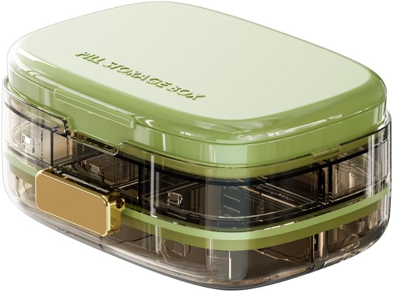 Pill Organizer med ekstra Segment for Plasters & Swabs, Bærbare Medicin & Kostbeholdere, Stor Pill Case til både Hjem og Rejser (grøn)