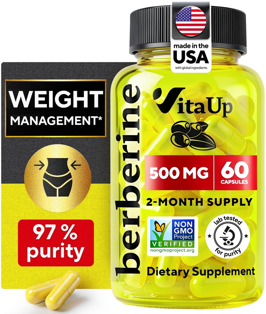 Berberine Supplement 500mg - USA Made Berberine 500mg - Non-GMO Berberine HCL - Berberine Kosttilskud til vægttab, energi, immunforsvar - 60 kapsler