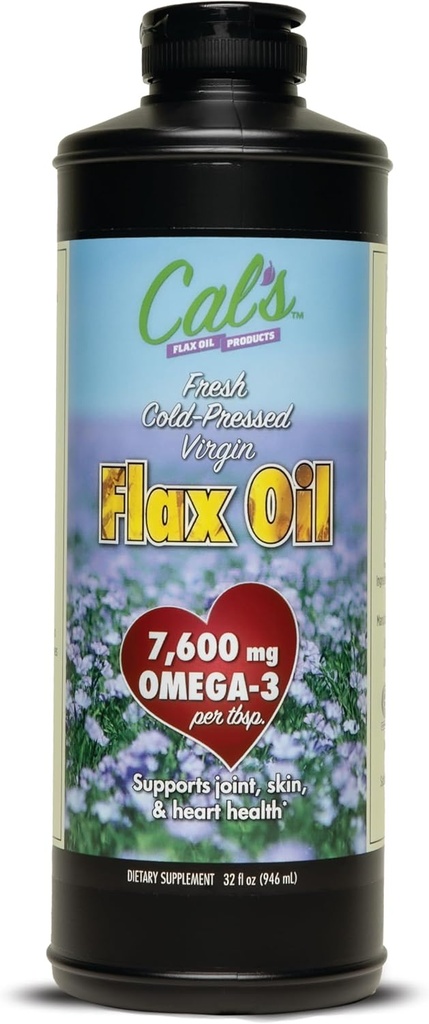 Cal 's Hør Olie, Koldpresset Hør frø, Høj i Omega 3 Fedtsyre, Uraffineret Hør Seed Oil, Pure Hør Seed Oil Liquid Supplement til fælles, Hud, og hjerte sundhed support - 32 oz