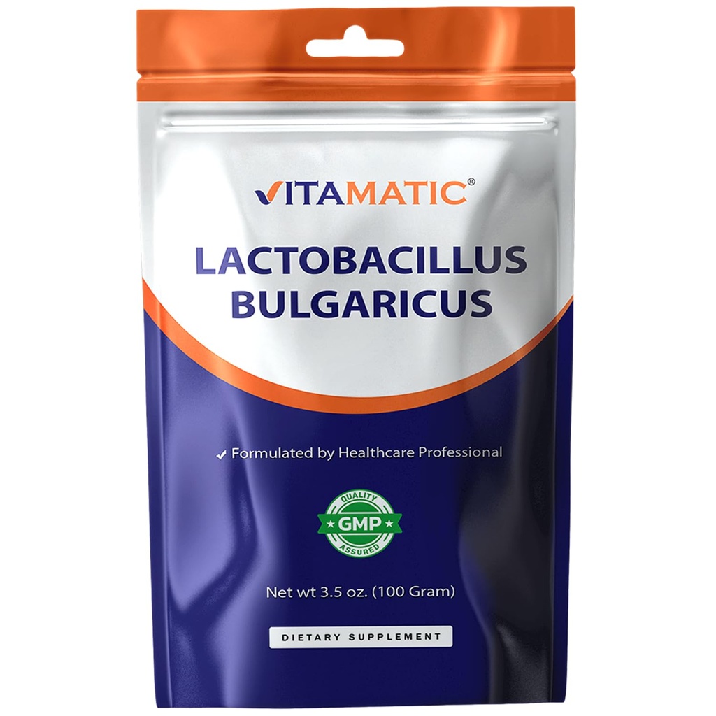 Vitamatic Lactobacillus Bulgaricus Probiotisk pulver - fordøjelsestilskud - 100 Gram (3.5 OZ) - 100 Servere