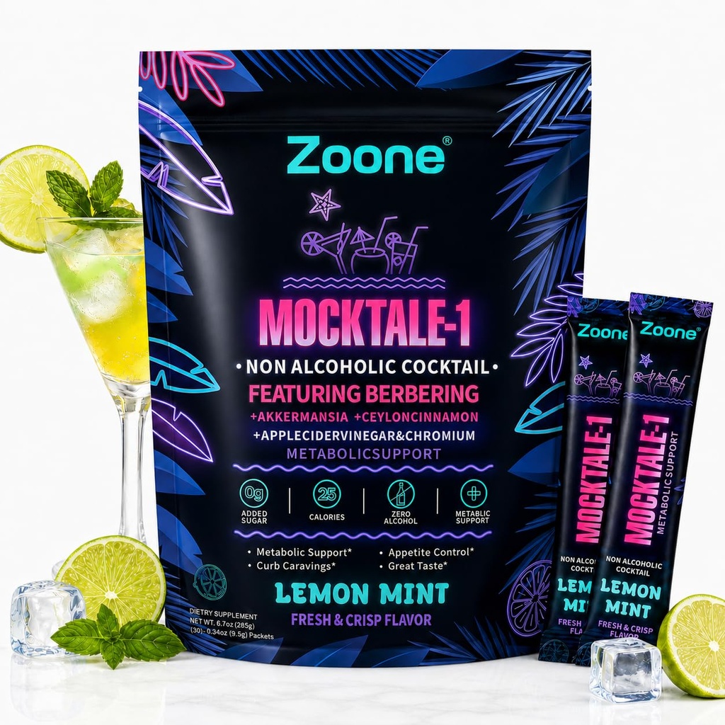 Metabolic Support Drink Mix, Lemon Mint Flavor, Mocktail-Inspired Daily Supplement with Berberine, Akkermansia, Chromium, Apple Cider Vinegar & Ceylon Cinnamon, 30 Single-Serve Packets