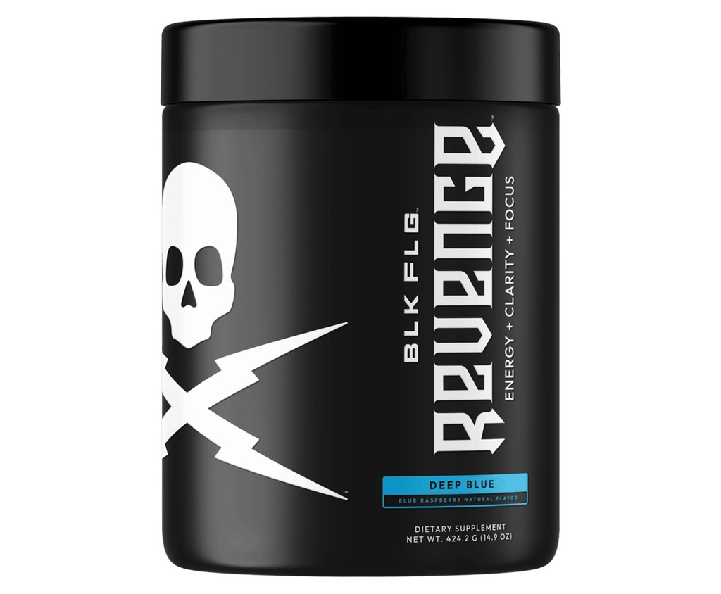 REVENGE BLK FLG Clean Energy Powder with Dual Caffeine & Nootropic Blend, Sugar Free Energy Drink Mix for Focus, Endurance & Performance, Coffee Alternative, 50 Servings, Blue Raspberry Flavor
