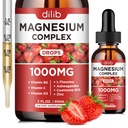Triple Magnesium Complex supplement, Magnesium Glycinate, Blend, Citrate Liquid Drops 1000mg med Ashwagandha, CoQ10, B6-vitamin, C, D, Zink -support rolig stress relief, ben, muskel, Mood Vegan