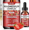 Triple Magnesium Complex supplement, Magnesium Glycinate, Blend, Citrate Liquid Drops 1000mg med Ashwagandha, CoQ10, B6-vitamin, C, D, Zink -support rolig stress relief, ben, muskel, Mood Vegan