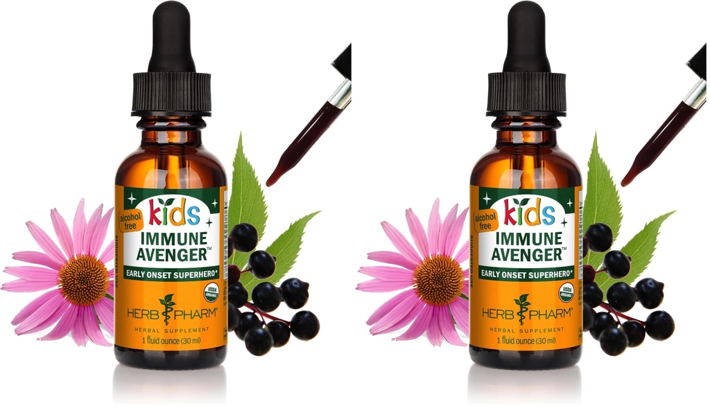 Herb Pharm Kids Certified-Organic Alcohol-Free Immune Avenger Herbal Formula, 1 Ounce (Pack of 2)