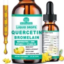 Quercetin med bromelain Liquid Drops, 4X stærkere end kapsler og piller, 7- in-1 Organic Zink Quercetin 1000mg med bromelain 500mg vitamin C D3 Immunstøtte til respiratorisk sundhed & antioxidant