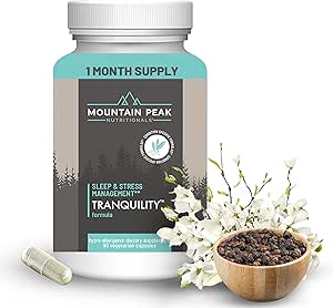 Mountain Peak Nutritionals Tranquility Formel - Understøtter Brain Health, Sleep & Stress Management - Vitamin B6, Vitamin B12 og Adaptogens - Hypoallergen Kosttilskud (90 Vegetariske kapsler)