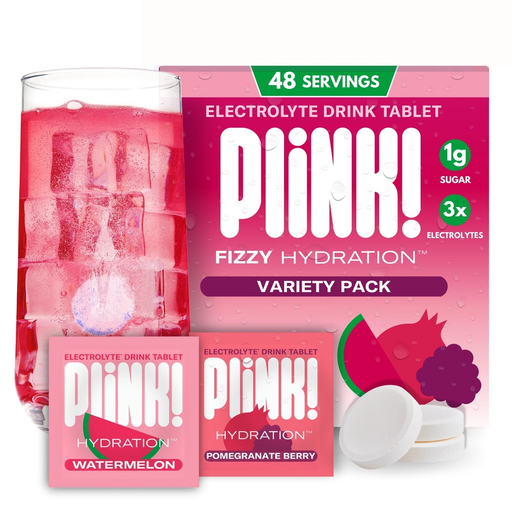 Plink! Fizzy Electrolyte Drink Tablets for Daily Hydration - 48ct Electrolyte Tablets + Natrium, Kalium, Magnesium, Low- Calorie, Low- Sugar Keto Electrolytes Powder Hydration Pacets Water Flavoring