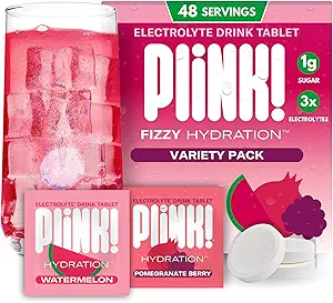 Plink! Fizzy Electrolyte Drink Tablets for Daily Hydration - 48ct Electrolyte Tablets + Natrium, Kalium, Magnesium, Low- Calorie, Low- Sugar Keto Electrolytes Powder Hydration Pacets Water Flavoring