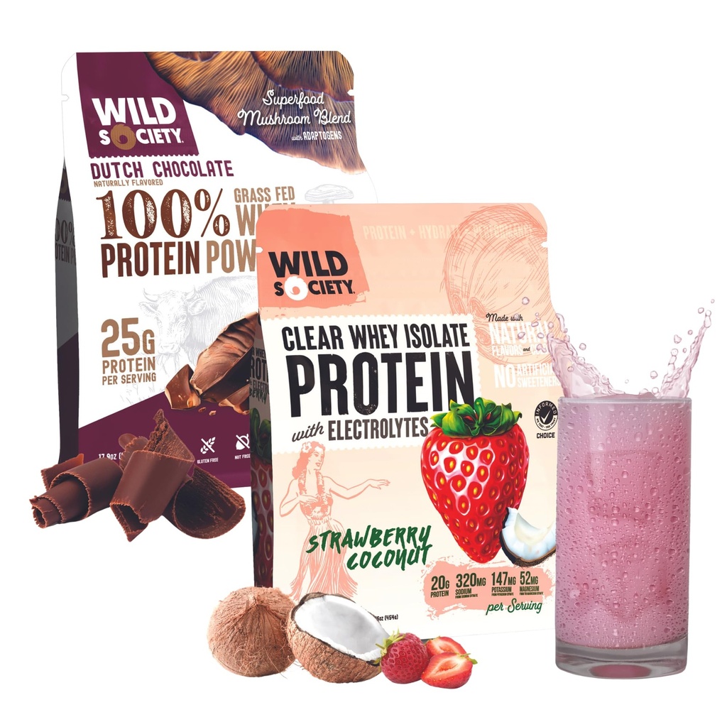 WILD SOCIETY Clear Isolate + Whey Concentrate Super Combo - Strawberry Coconut Clear Whey + Dutch Chocolate Whey Concentrate