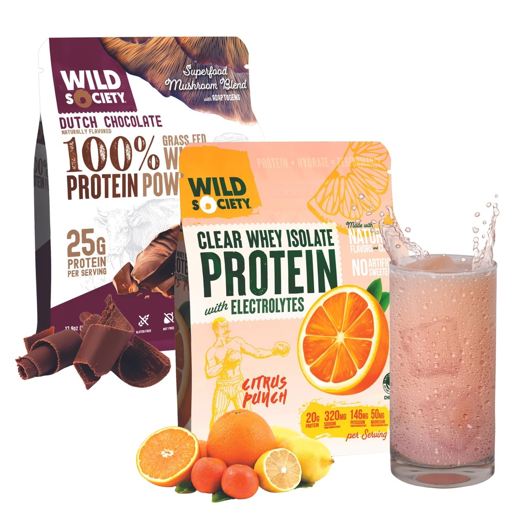 WILD SOCIETY Clear Isolate + Whey Concentrate Super Combo - Citrus Punch Clear Whey + Dutch Chocolate Whey Concentrate