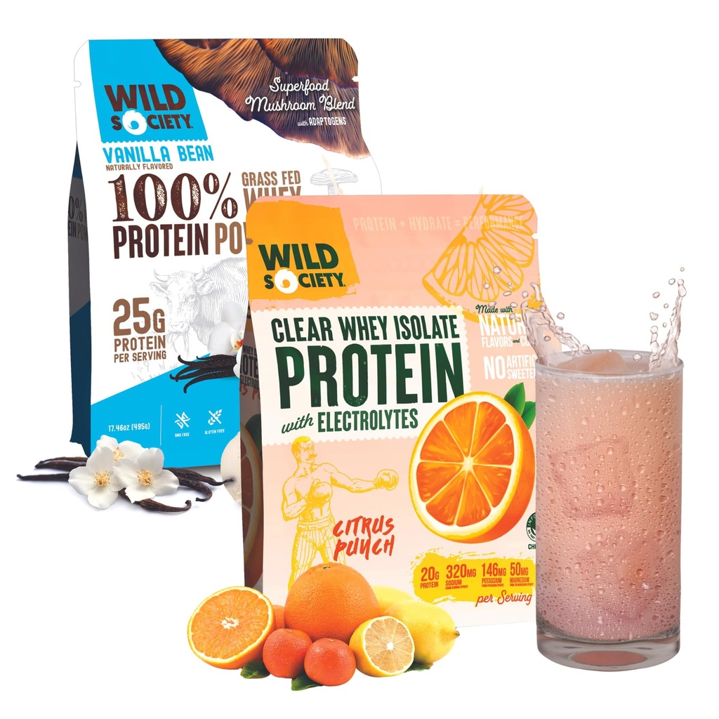 WILD SOCIETY Clear Isolate + Whey Concentrate Super Combo - Citrus Punch Clear Whey + Vanilla Bean Whey Concentrate