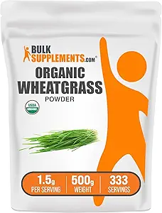 BulkSupplements.com Organic Wheatgrass Powder - Organic Super Green Powder, Superfoods Supplement - Vegan & Gluten Free, 1,5 g per Serving, 500g (1.1 lbs) (Pack of 1)
