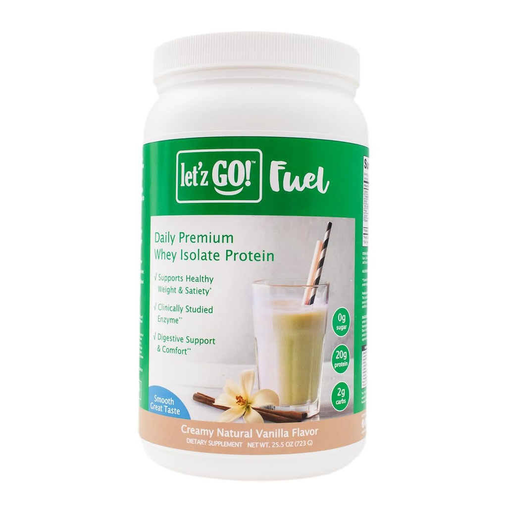 Let’z Go Whey Protein Powder Isolate – Vanilla Protein, 20g Protein, Sugar Free Protein Powder, Clean Protein Powder with Digestive Enzymes, Keto & GLP-1 Friendly, 2 lb (30 Servings)