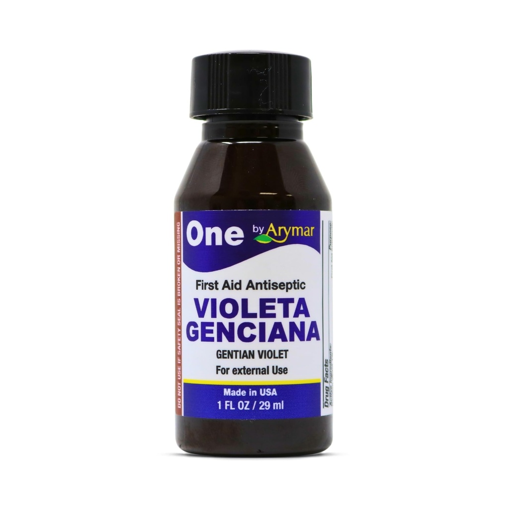 Arymar Gentian Violet 1% USP Solution - First Aid for Minor Cuts, Bruises, Burns, Includes Brush Applicator, 1 oz