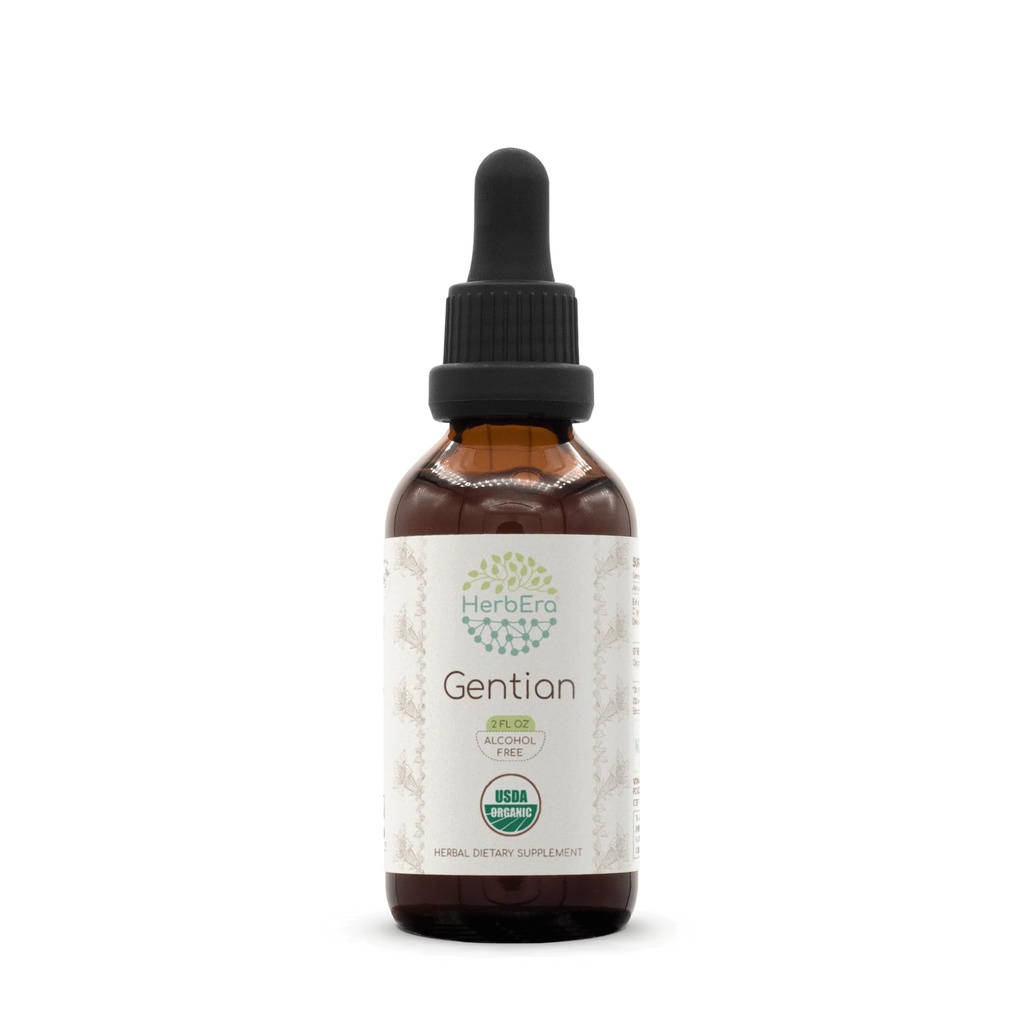 HerbEra Gentian USDA Organic – Alcohol-Free Bitter Drops for Digestive & Liver Support, Gentiana Lutea Dried Root, Appetite Wellness, Vegan, Herbal Supplement (2 fl oz)