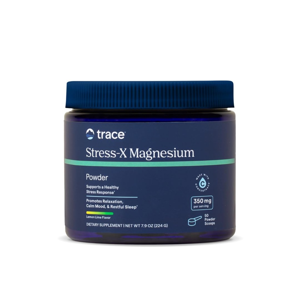 Trace Minerals Stress- X Magnesium, 350 mg - Powder Magnesium supplement til støtte muskelafslapning & Inddrivelse - Restaured Sleep Support Mineral supplement - Lemon Lime Flavor, 7.9 oz (50 Servere)