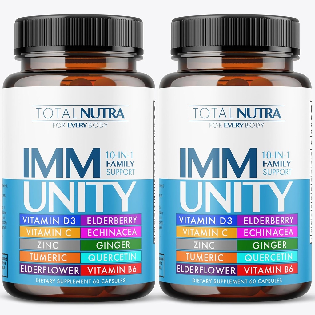 10- -1 immunsupport supplement: immunboostere til voksne & børn Daglig Immunitet forsvar med nøgle immunsystem Vitamin Zink, vitamin C og D, Plus Elderberry, Quercetin, Echinacea & mere, 60 Caps