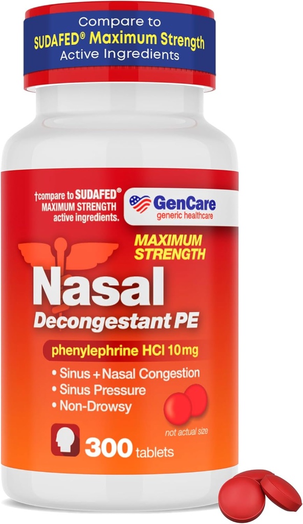 GenCare - Nasal Decongestant (10mg tabletter) Phenylephrin HCl (300 tabletter per flaske)