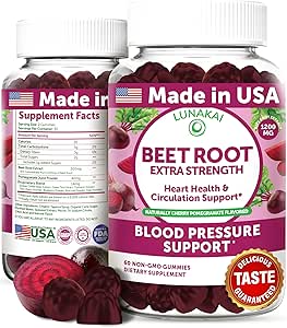 Lunakai USA Made Beet Root Gummies with Antioxidant Blend - Lækker non-GMO Beet Chews, 60ct