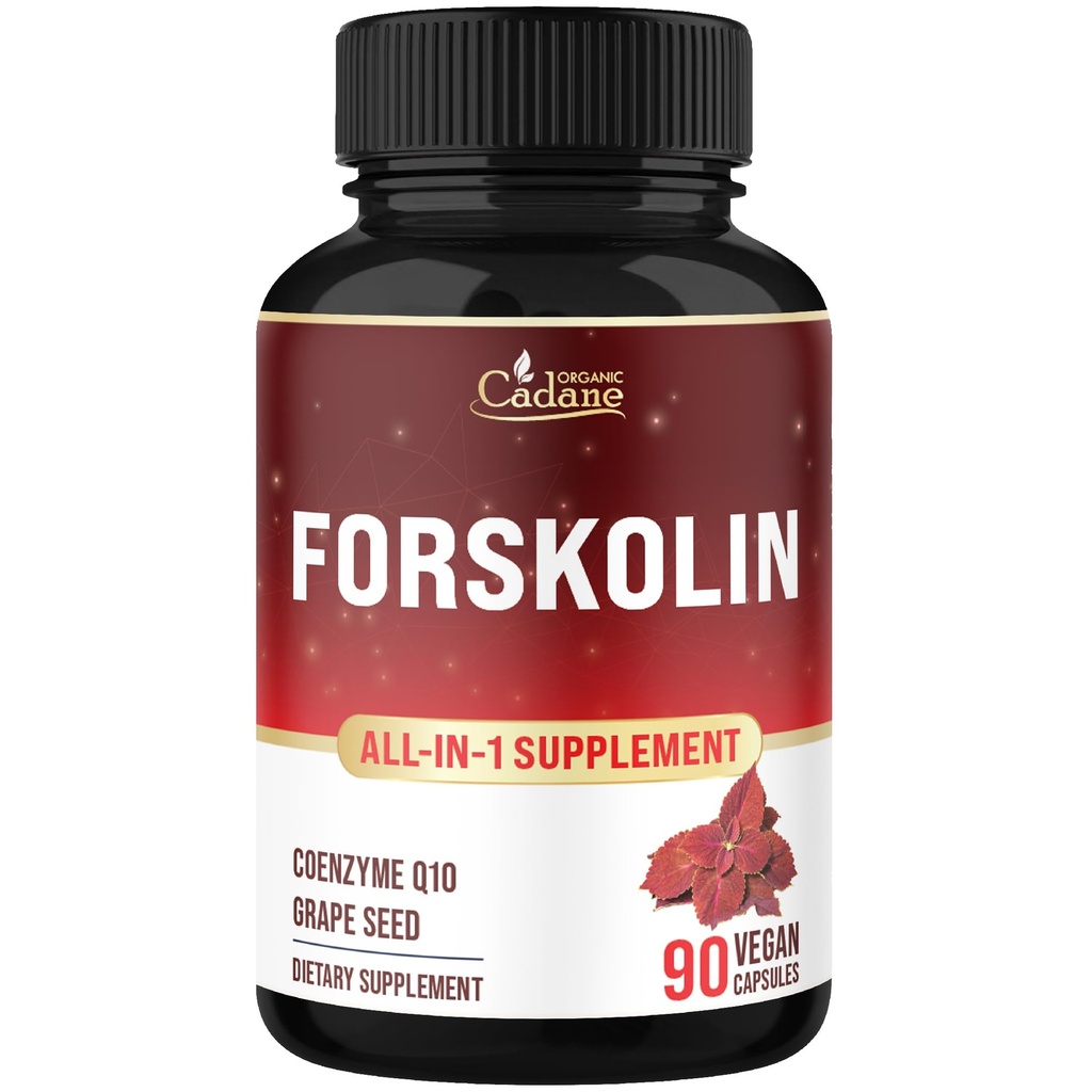 Cadane Forskolin Supplement with Coenzyme Q10 & Grape Seed Extract | Supports Body Management & Energy | Vegan, Non-GMO – 90 Capsules – 45-Day Supply