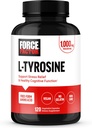 FORCE FACTOR L Tyrosine Stress Relief Supplement, L- Tyrosine Brain Health Kosttilskud til voksne, L- Tyrosine 500 mg kapsler, fri form, Vegan, Ingen Gelatine, Non- GMO, 120 kapsler