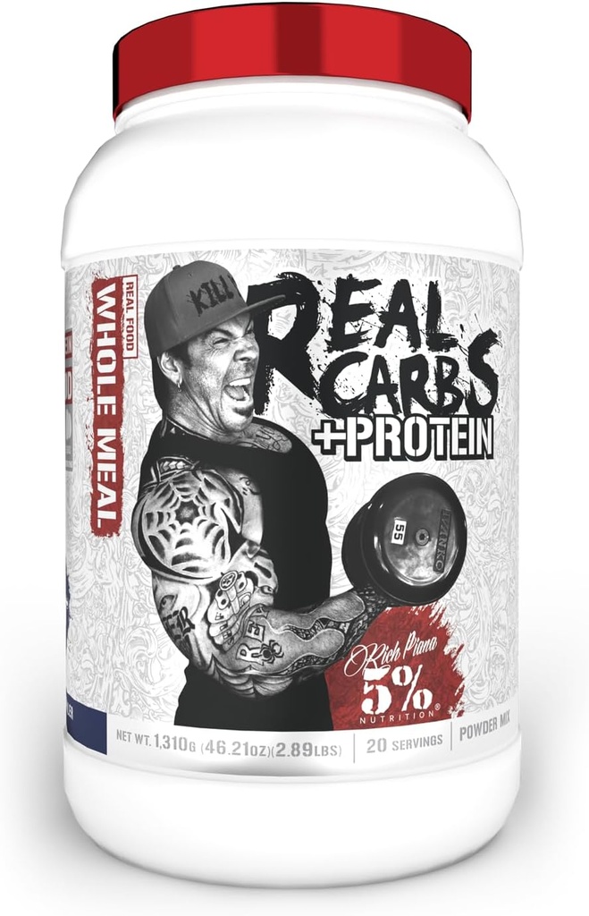 5% Nutrition Rich Piana Real Carbs + Protein Meal 124; Clean Mass Gainer Protein Powder 124; Real Food Carbohydrat Fuel til Pre Workout / Post- Workout Recovery Meal