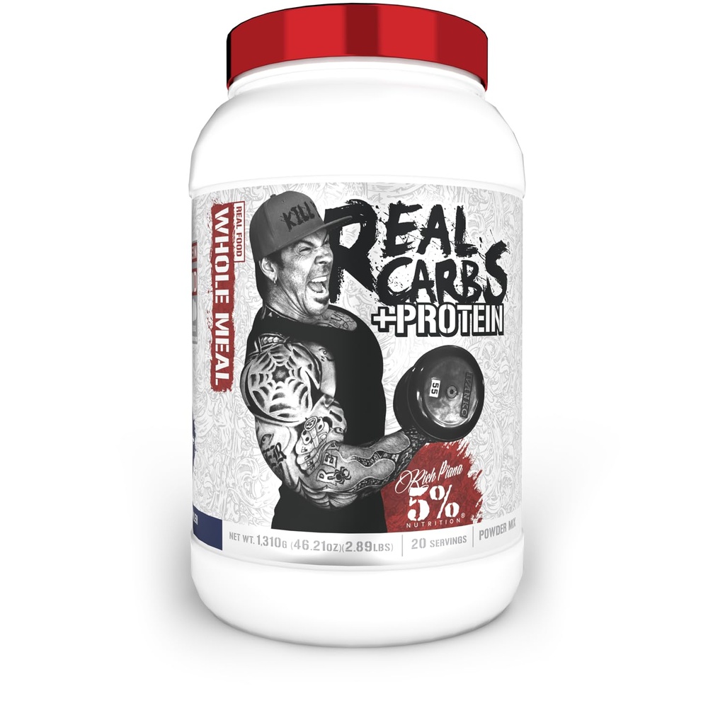 5% Nutrition Rich Piana Real Carbs + Protein Meal 124; Clean Mass Gainer Protein Powder 124; Real Food Carbohydrat Fuel til Pre Workout / Post- Workout Recovery Meal