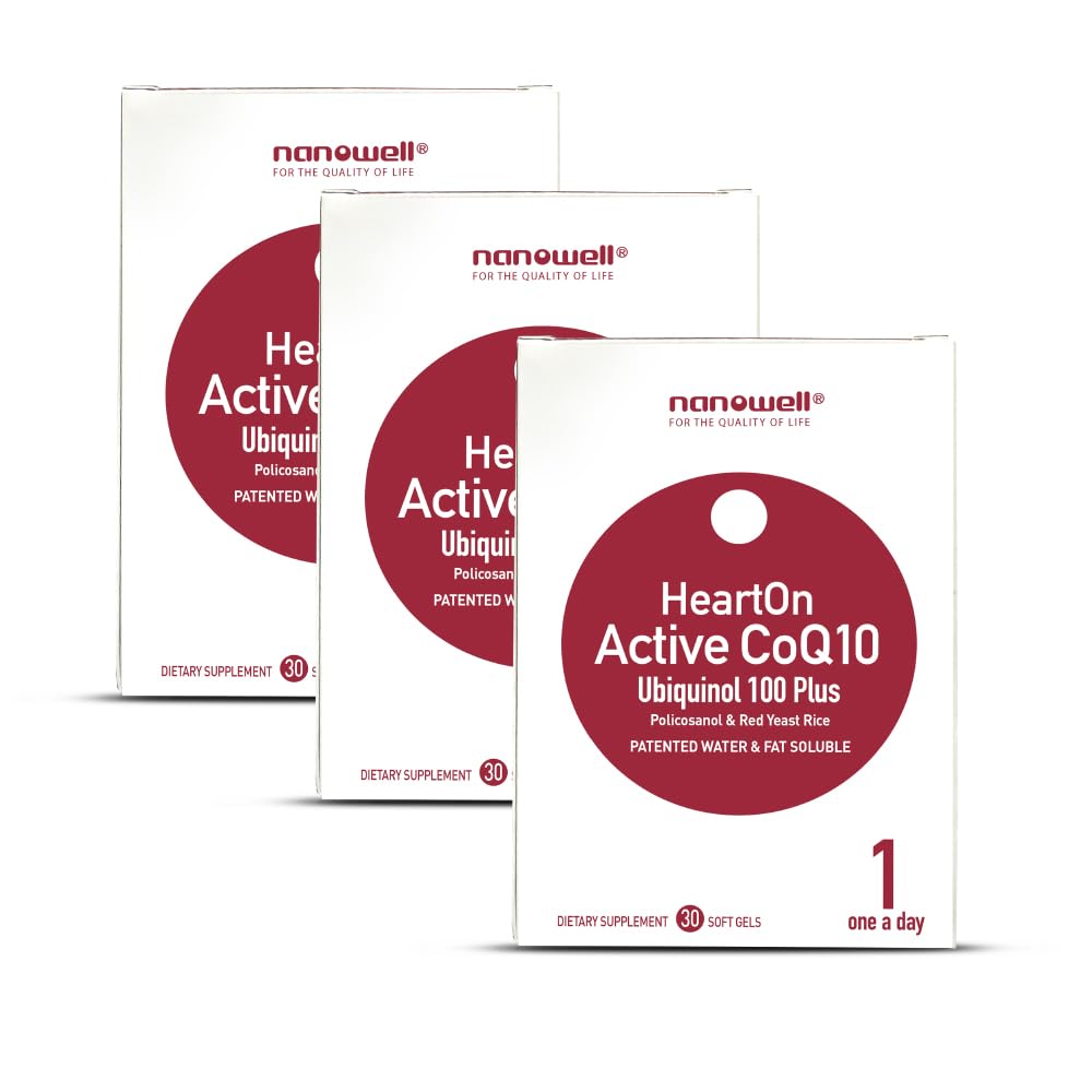 NANOWELL HeartOn Active CoQ10 Kaneka Ubiquinol 100 Plus Heart Health Supplemen - 30 Softgels X 3 Boxes for 3 Months (90 Count)