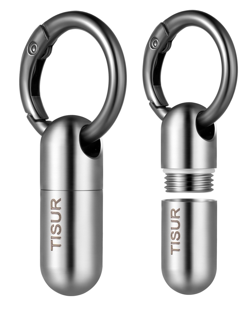 TISUR Micro Keychain Pill Holder, Titanium Pill Case Waterproof Pill Fob for Emergency Aspirin & Nitroglycerin for Travel Purse Pocket