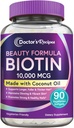 Doctor's Recipes Biotin 10,000 mcg, Hair Growth, Healthy Skin & Nails, Energy Metabolism, Vegetarian-Friendly Biotin, with Coconut Oil, Non-GMO, 3 Month Supply, 90 Vegetarian Softgels