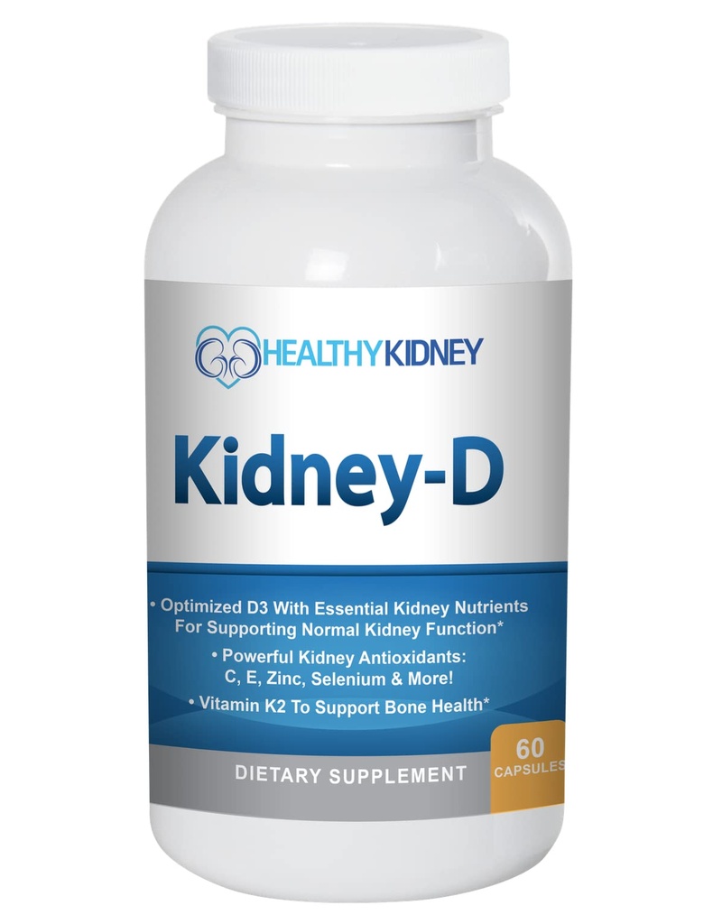 Kidney- D Nyretilskud. D-vitamin optimeret til nyrestøtte. Vitamin D3 og 7 Nyrevitaminer og næringsstoffer designet til nyresundhed og mere