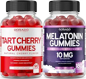 Tart Cherry Gummies Uric Acid Level Support (90 Count) - Advanced 2400mg Ækvivalent Extract med Sellery Seed Melatonin til voksne (180 Count) - Quick Opløs Melatonin 20mg - NonGMO, Vegan & USA Made
