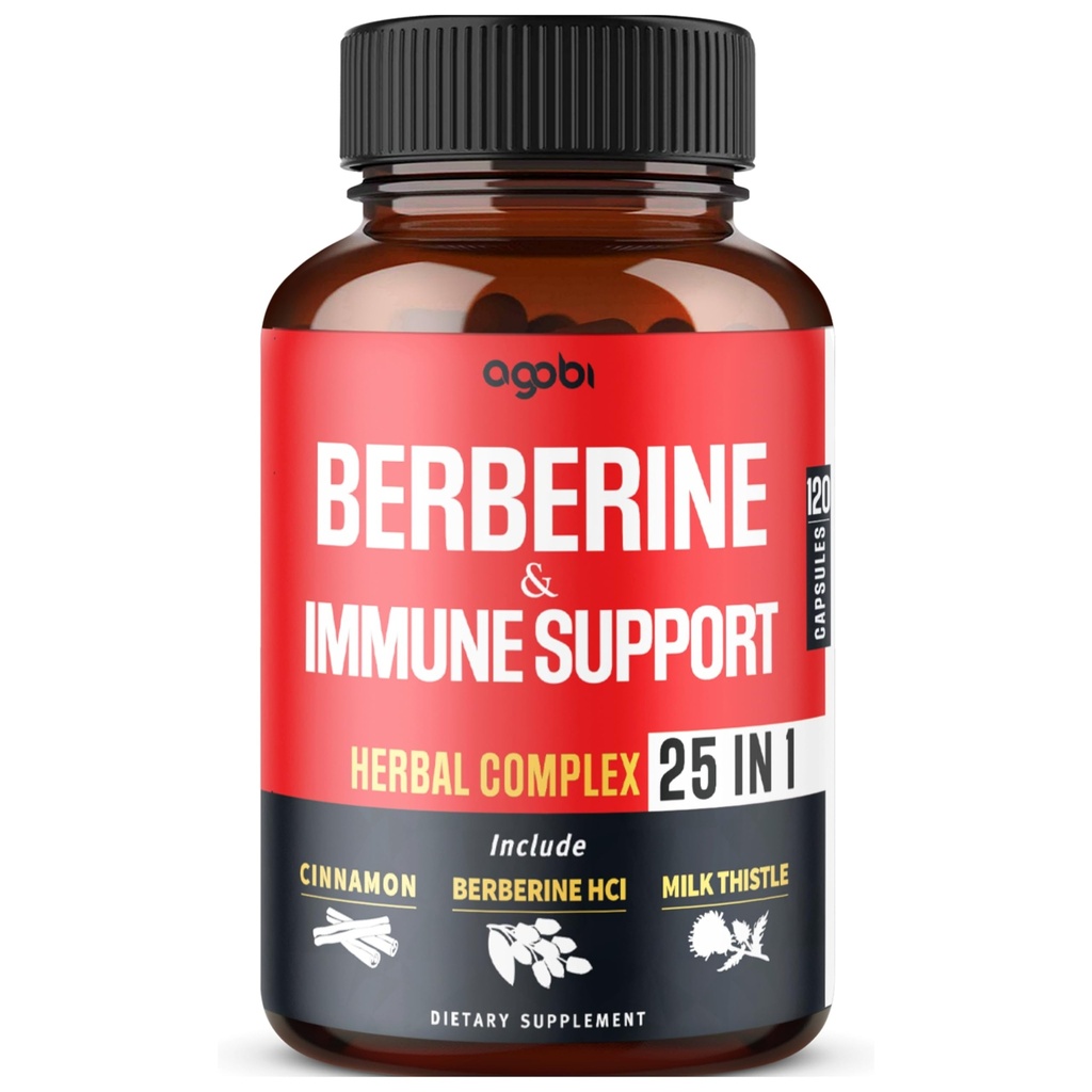 Premium Berberine Supplement with Ceylon, Ashwagandha, Turmeric, Milk Thistle, Elderberry & Black Pepper - Supports Immune System, Cardiovascular & Gastrointestinal - 120 Capsules